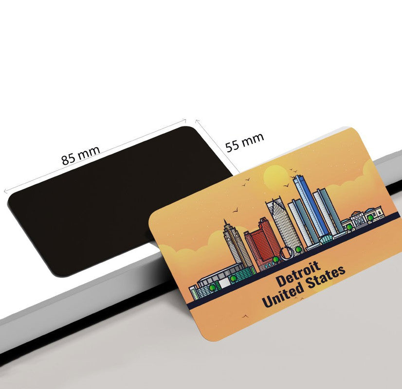 dhcrafts Rectangular Rubber Fridge Magnet / Magnetic Card Orange United States Detroit Design Pack of 1 (8.6cm x 5.4cm)